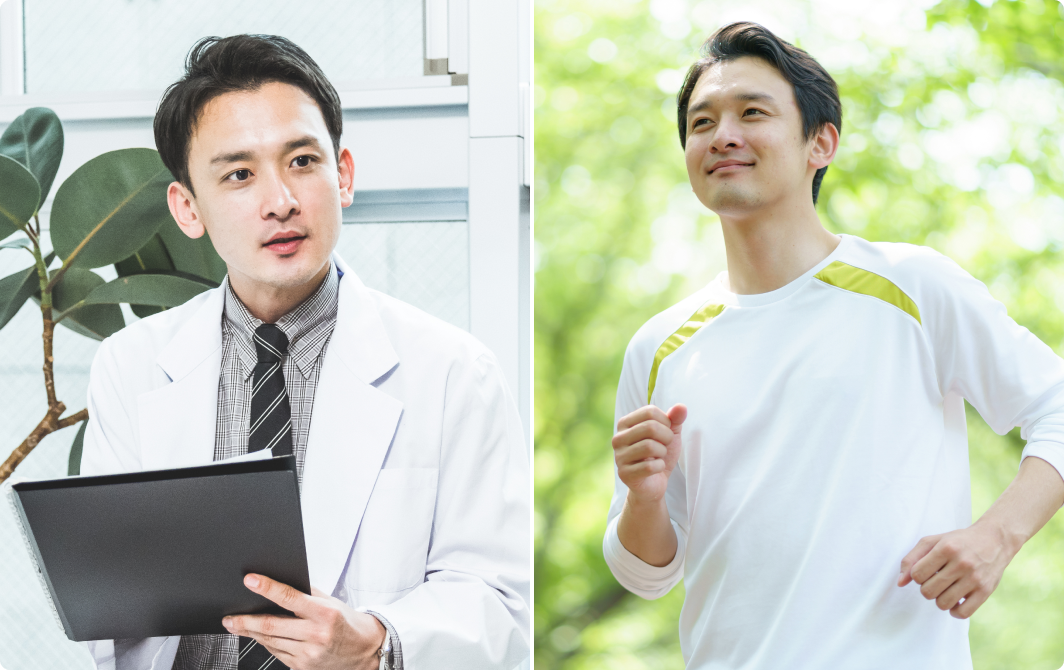 医師が仕事している画像とランニングしている画像